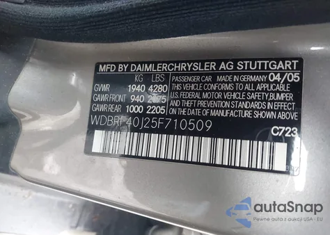 2005 Mercedes-Benz C 230 Kompressor Sport from USA, damaged, VIN WDBRF40J25F710509